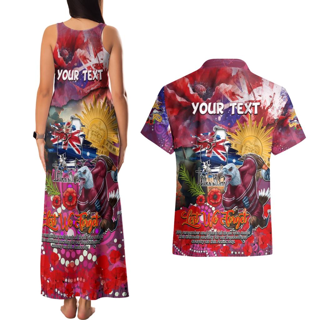 Personalised Australia Rugby Sea Eagles ANZAC Couples Matching Tank Maxi Dress and Hawaiian Shirt Manly-Warringah Scratch Style