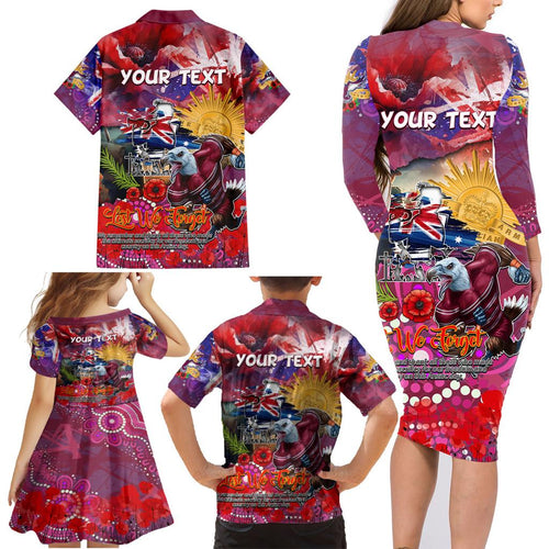 Personalised Australia Rugby Sea Eagles ANZAC Family Matching Long Sleeve Bodycon Dress and Hawaiian Shirt Manly-Warringah Scratch Style