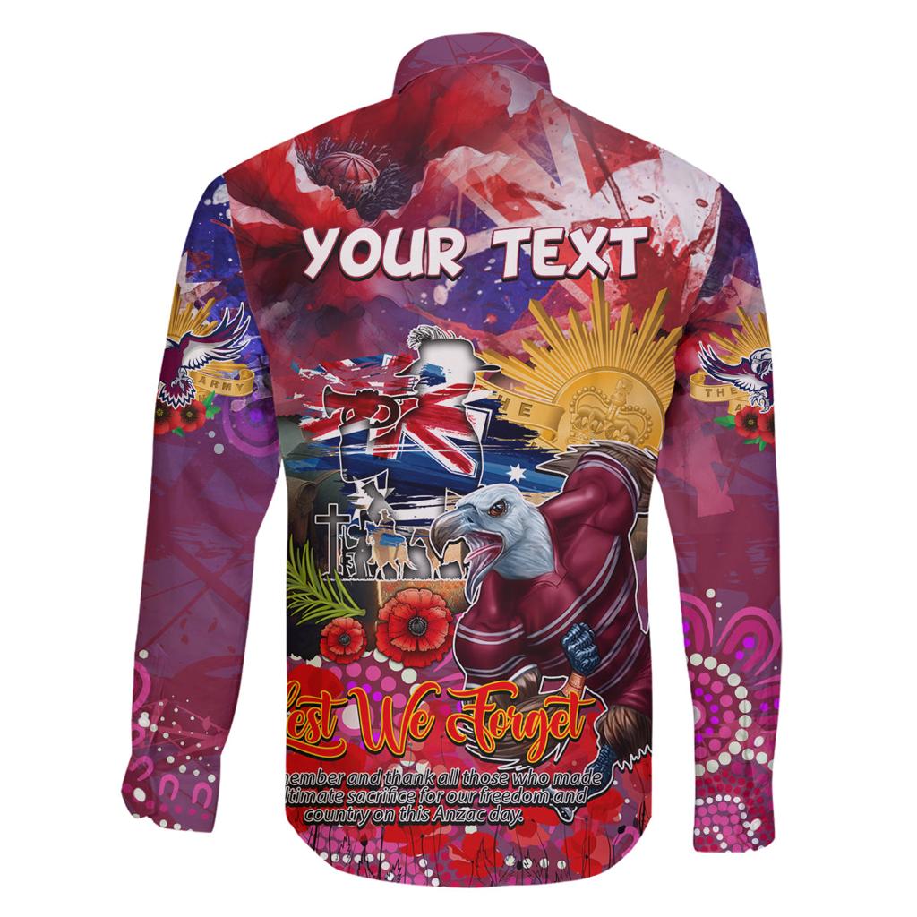 Personalised Australia Rugby Sea Eagles ANZAC Family Matching Off The Shoulder Long Sleeve Dress and Hawaiian Shirt Manly-Warringah Scratch Style