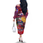 Personalised Australia Rugby Sea Eagles ANZAC Family Matching Off The Shoulder Long Sleeve Dress and Hawaiian Shirt Manly-Warringah Scratch Style