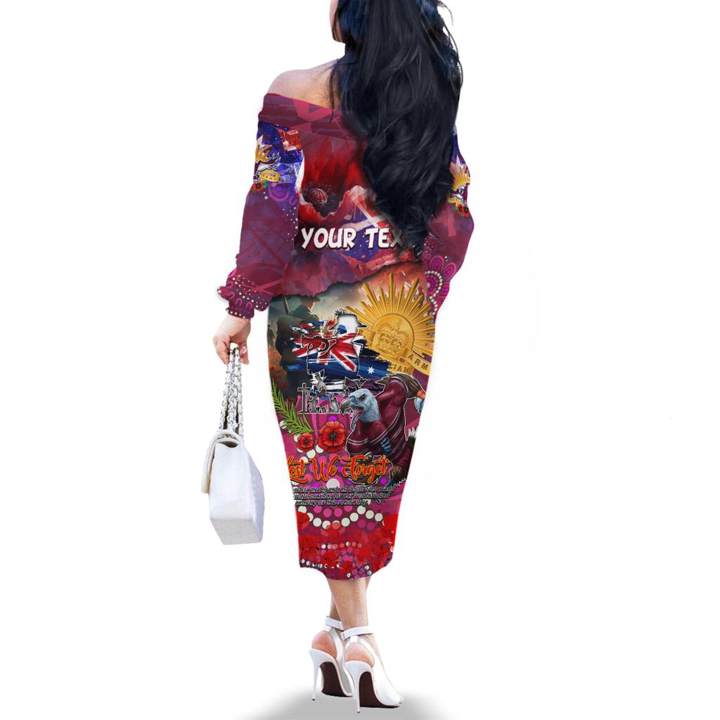Personalised Australia Rugby Sea Eagles ANZAC Family Matching Off The Shoulder Long Sleeve Dress and Hawaiian Shirt Manly-Warringah Scratch Style
