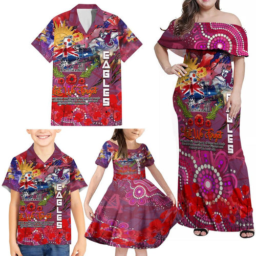Personalised Australia Rugby Sea Eagles ANZAC Family Matching Off Shoulder Maxi Dress and Hawaiian Shirt Manly-Warringah Scratch Style