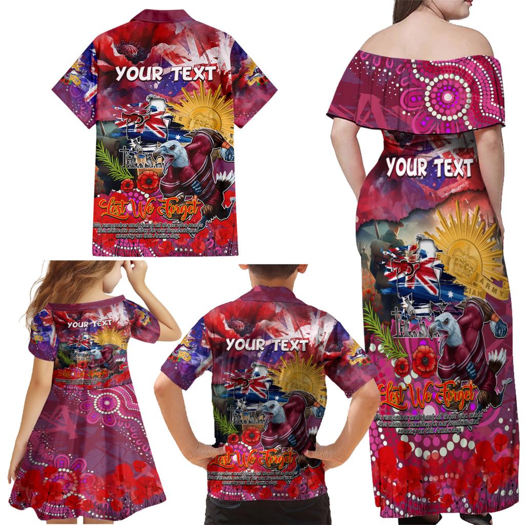Personalised Australia Rugby Sea Eagles ANZAC Family Matching Off Shoulder Maxi Dress and Hawaiian Shirt Manly-Warringah Scratch Style