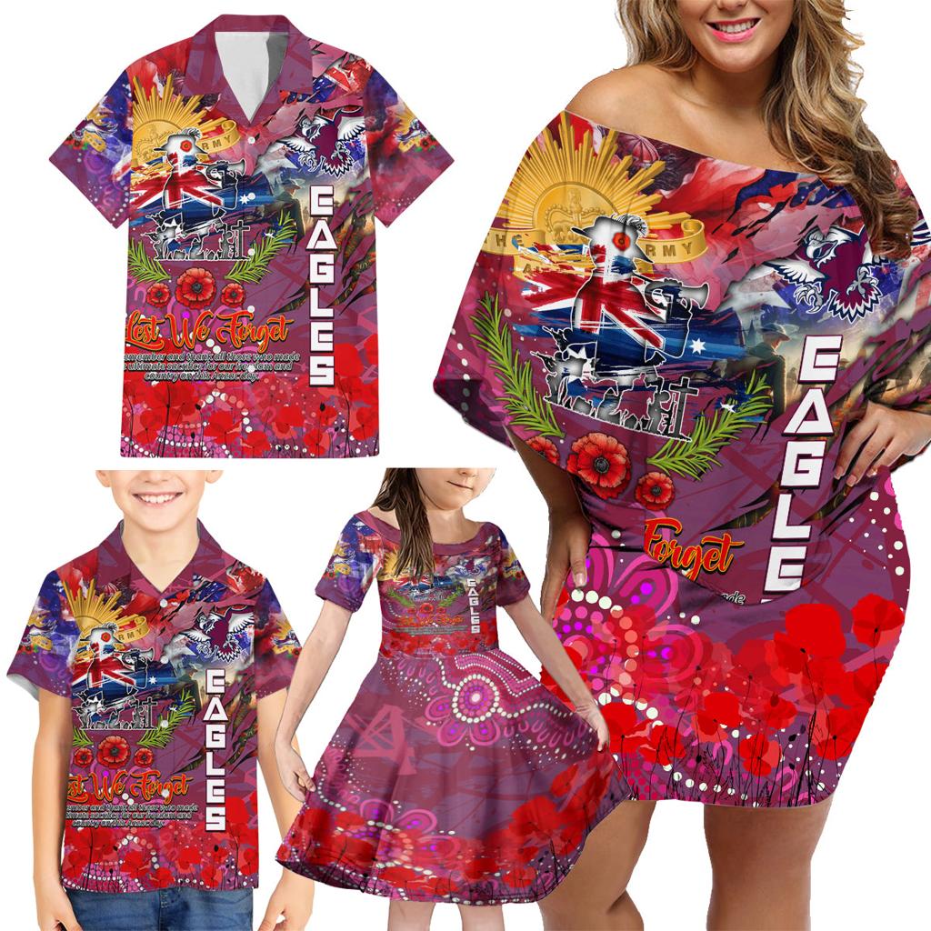 Personalised Australia Rugby Sea Eagles ANZAC Family Matching Off Shoulder Short Dress and Hawaiian Shirt Manly-Warringah Scratch Style