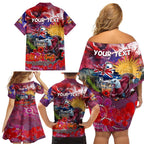 Personalised Australia Rugby Sea Eagles ANZAC Family Matching Off Shoulder Short Dress and Hawaiian Shirt Manly-Warringah Scratch Style