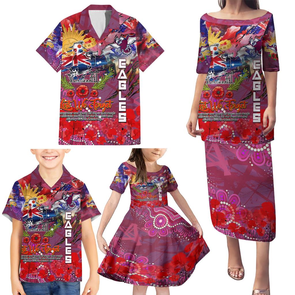 Personalised Australia Rugby Sea Eagles ANZAC Family Matching Puletasi and Hawaiian Shirt Manly-Warringah Scratch Style