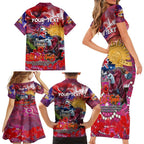 Personalised Australia Rugby Sea Eagles ANZAC Family Matching Short Sleeve Bodycon Dress and Hawaiian Shirt Manly-Warringah Scratch Style