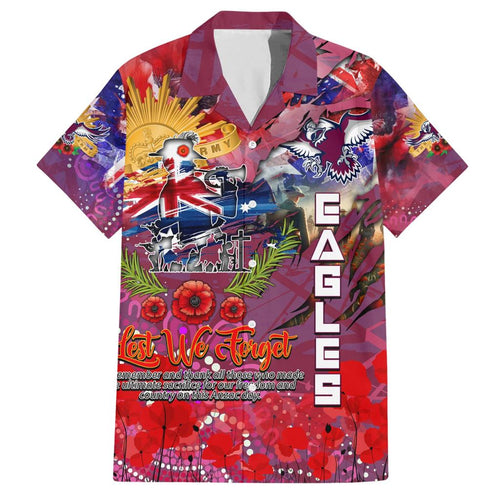 Personalised Australia Rugby Sea Eagles ANZAC Family Matching Short Sleeve Bodycon Dress and Hawaiian Shirt Manly-Warringah Scratch Style