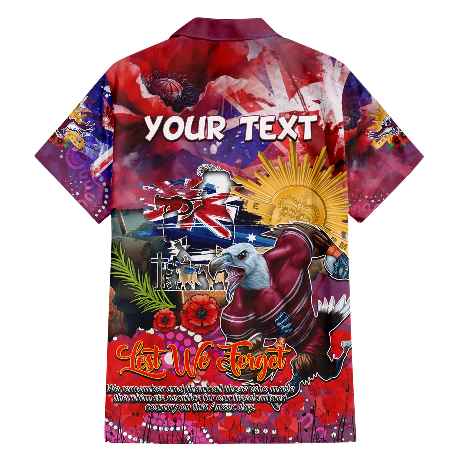 Personalised Australia Rugby Sea Eagles ANZAC Hawaiian Shirt Manly-Warringah Scratch Style