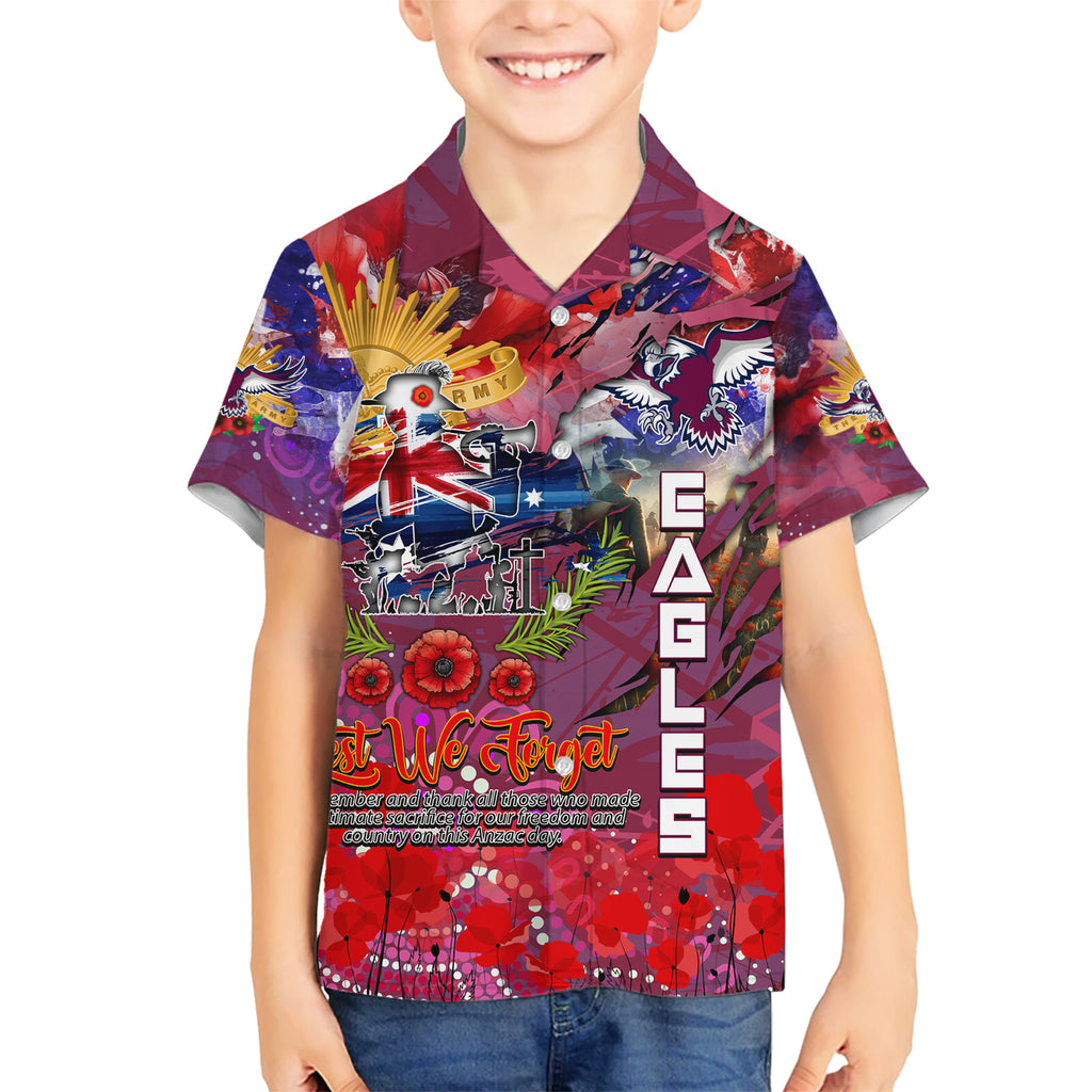 Personalised Australia Rugby Sea Eagles ANZAC Kid Hawaiian Shirt Manly-Warringah Scratch Style