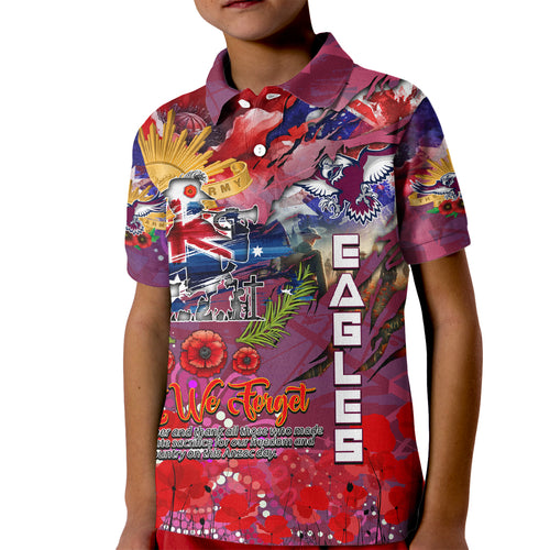 Personalised Australia Rugby Sea Eagles ANZAC Kid Polo Shirt Manly-Warringah Scratch Style