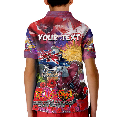 Personalised Australia Rugby Sea Eagles ANZAC Kid Polo Shirt Manly-Warringah Scratch Style