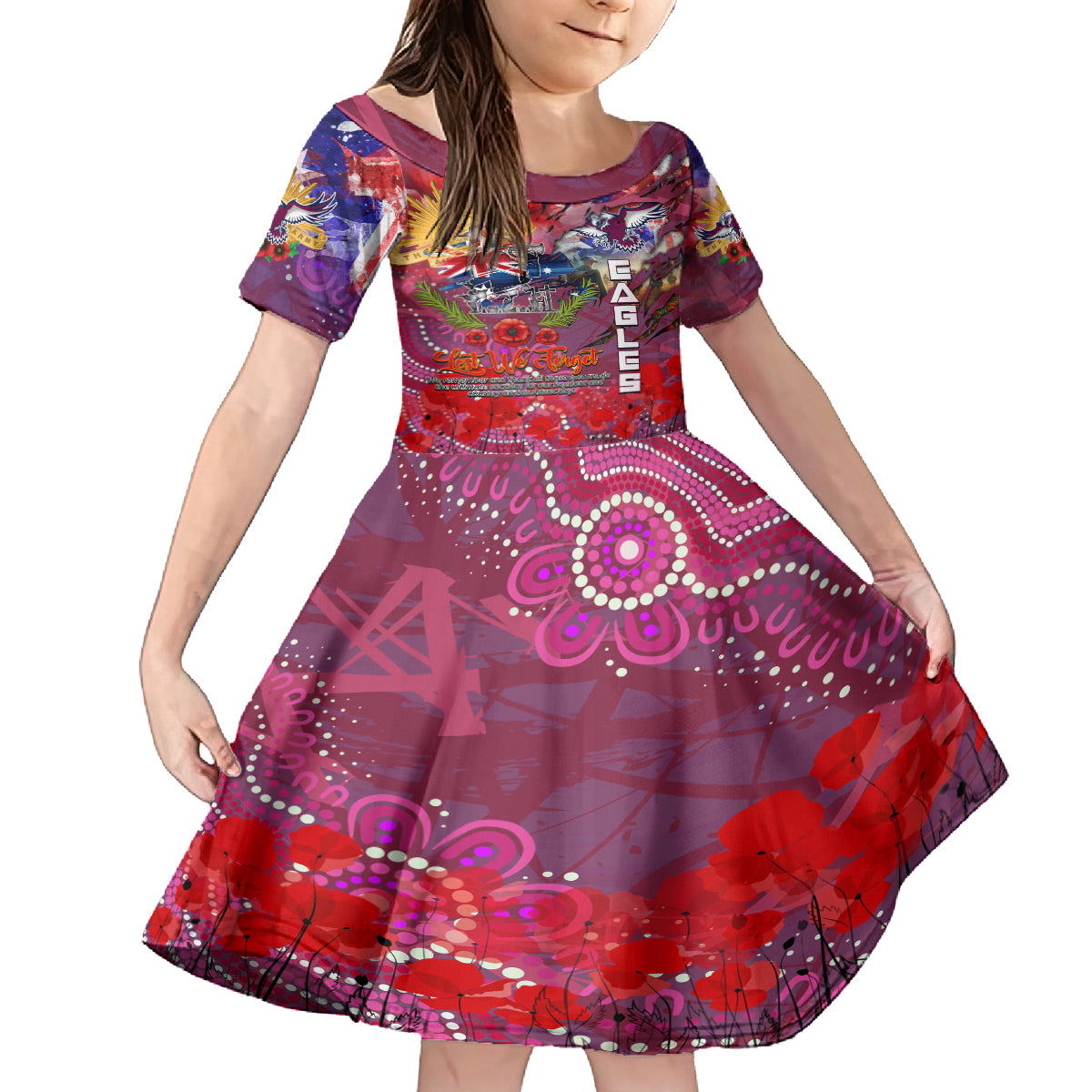 Personalised Australia Rugby Sea Eagles ANZAC Kid Short Sleeve Dress Manly-Warringah Scratch Style
