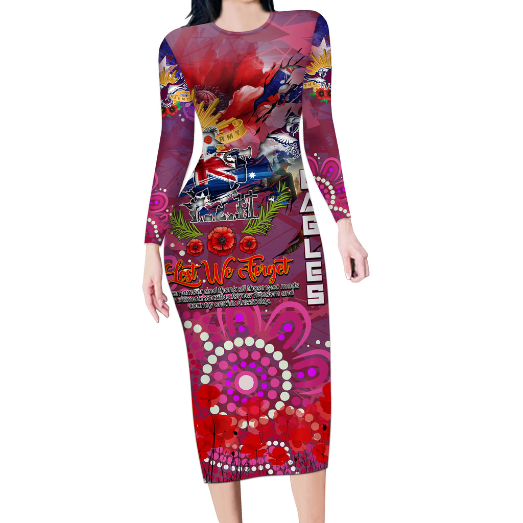 Personalised Australia Rugby Sea Eagles ANZAC Long Sleeve Bodycon Dress Manly-Warringah Scratch Style