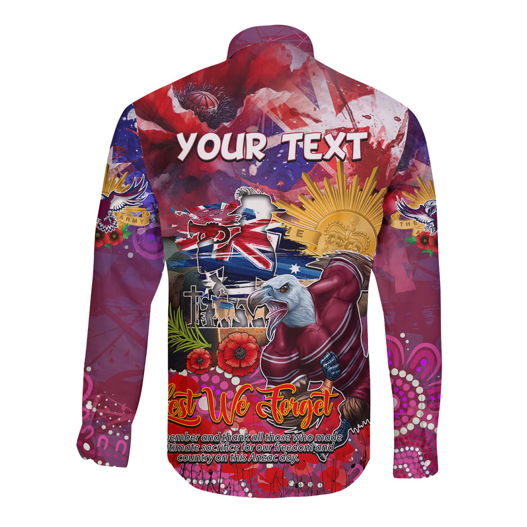 Personalised Australia Rugby Sea Eagles ANZAC Long Sleeve Button Shirt Manly-Warringah Scratch Style