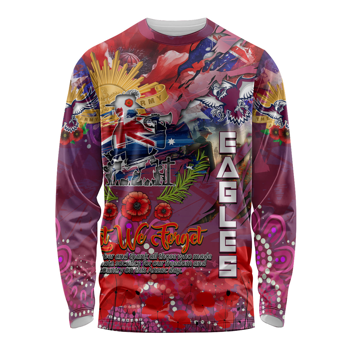 Personalised Australia Rugby Sea Eagles ANZAC Long Sleeve Shirt Manly-Warringah Scratch Style