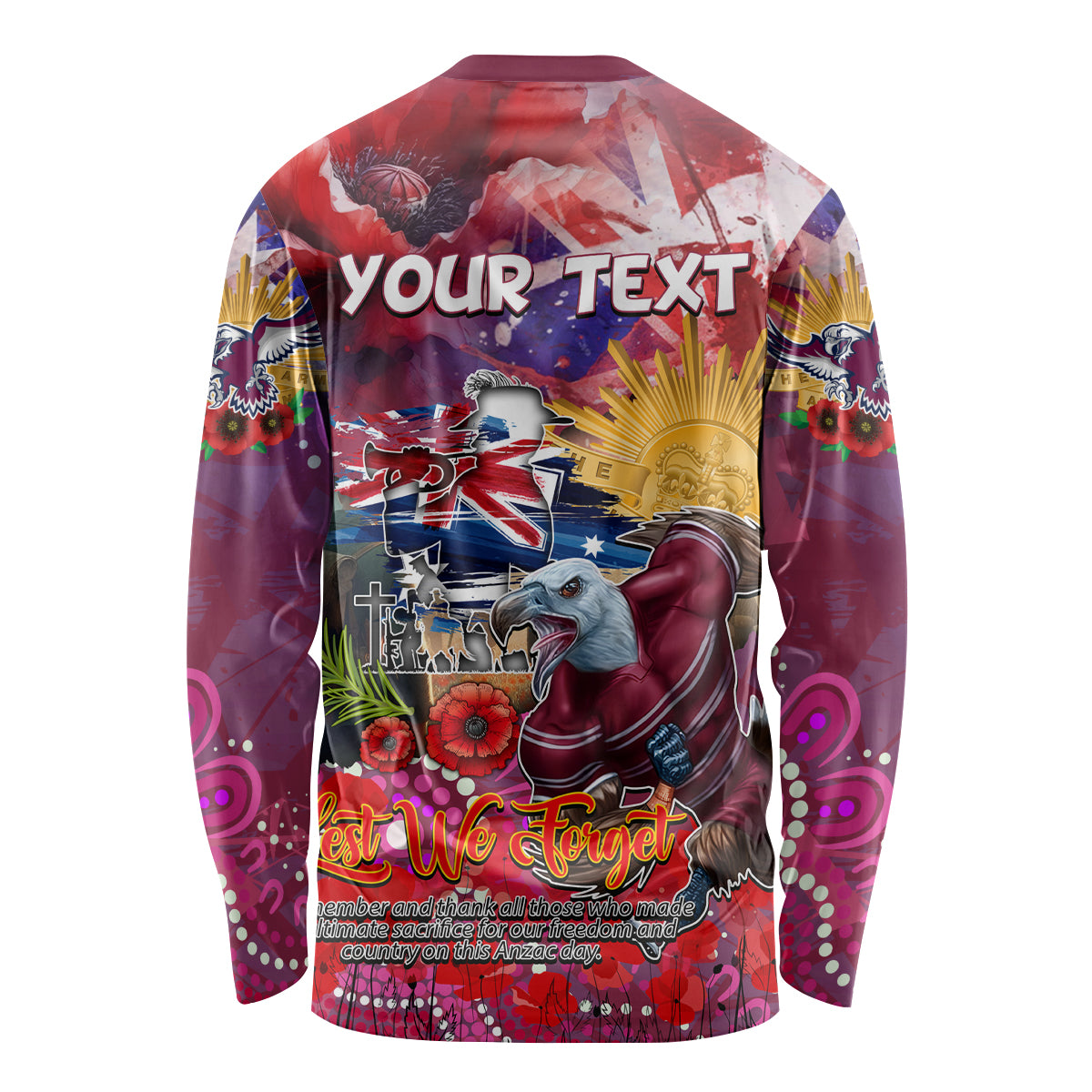 Personalised Australia Rugby Sea Eagles ANZAC Long Sleeve Shirt Manly-Warringah Scratch Style