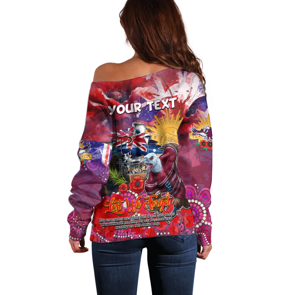 Personalised Australia Rugby Sea Eagles ANZAC Off Shoulder Sweater Manly-Warringah Scratch Style