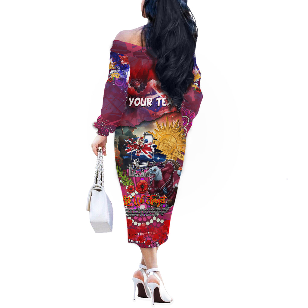 Personalised Australia Rugby Sea Eagles ANZAC Off The Shoulder Long Sleeve Dress Manly-Warringah Scratch Style