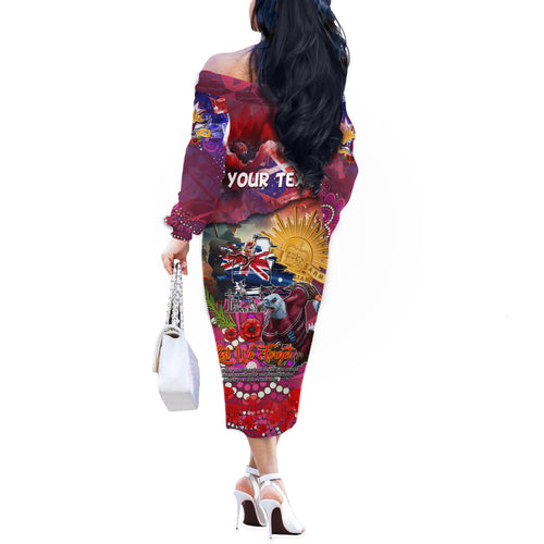 Personalised Australia Rugby Sea Eagles ANZAC Off The Shoulder Long Sleeve Dress Manly-Warringah Scratch Style
