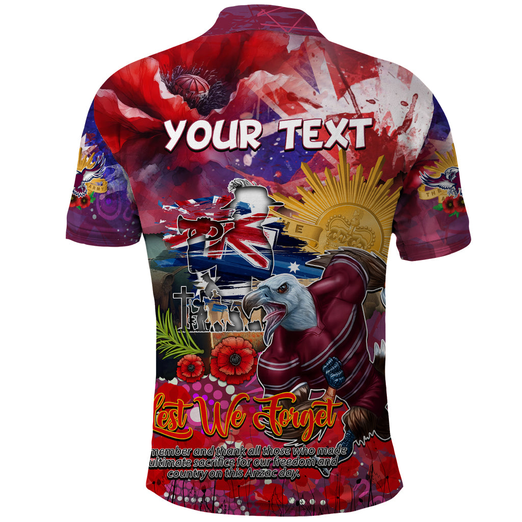 Personalised Australia Rugby Sea Eagles ANZAC Polo Shirt Manly-Warringah Scratch Style