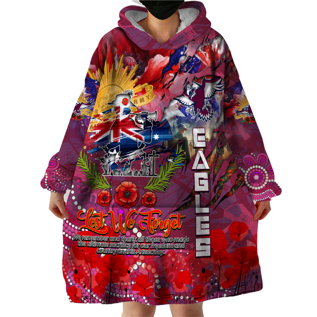 Personalised Australia Rugby Sea Eagles ANZAC Wearable Blanket Hoodie Manly-Warringah Scratch Style