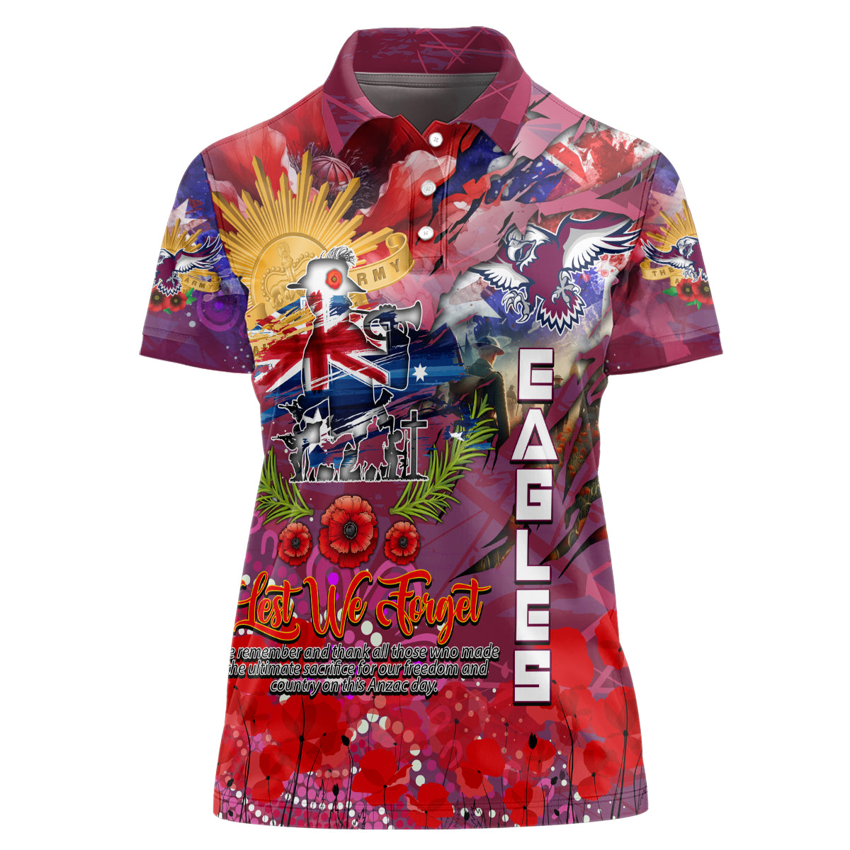 Personalised Australia Rugby Sea Eagles ANZAC Women Polo Shirt Manly-Warringah Scratch Style