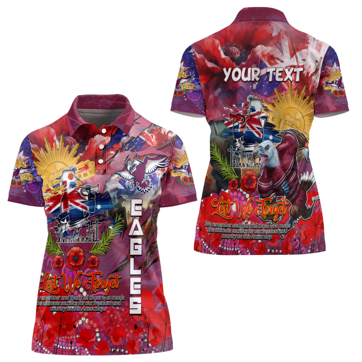 Personalised Australia Rugby Sea Eagles ANZAC Women Polo Shirt Manly-Warringah Scratch Style