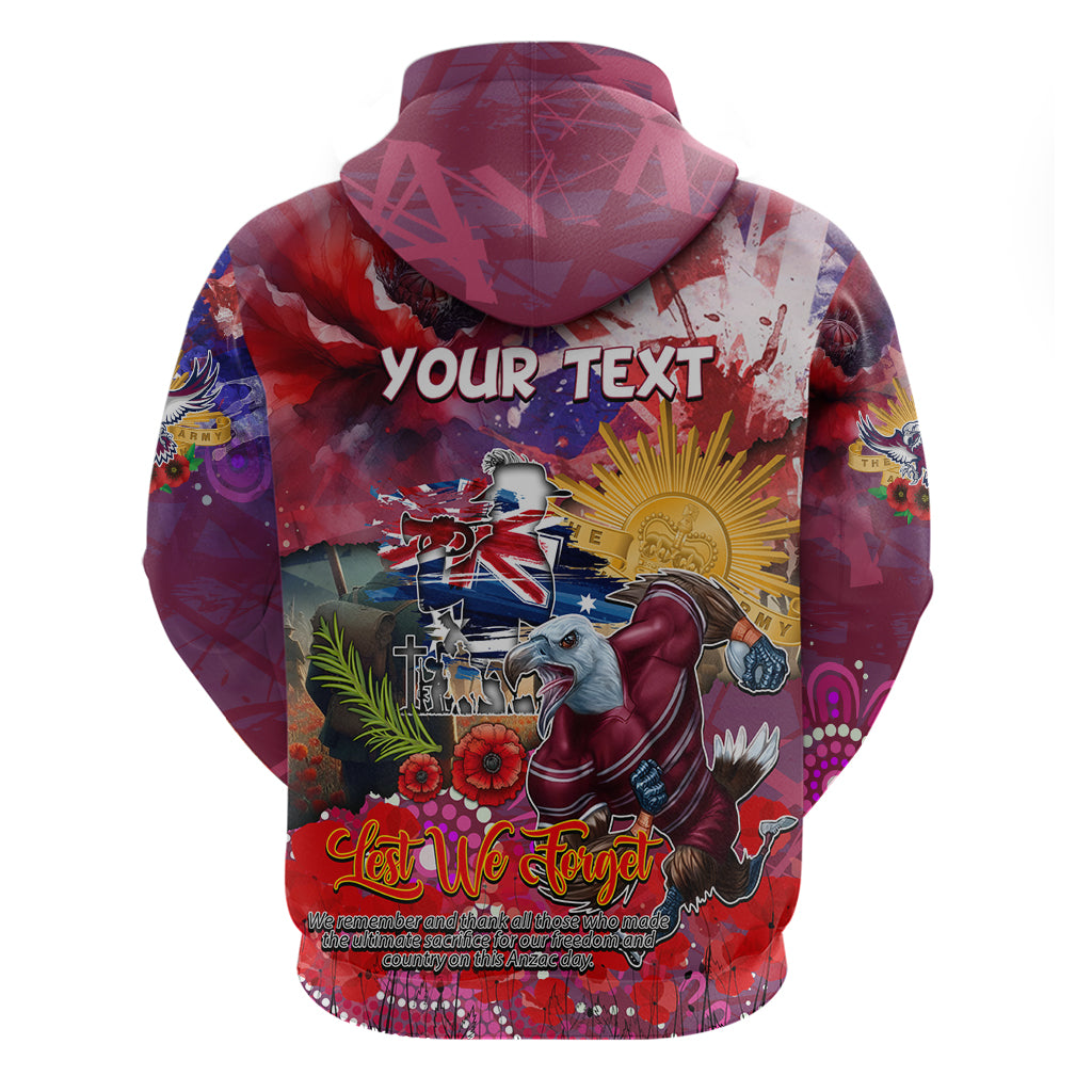 Personalised Australia Rugby Sea Eagles ANZAC Zip Hoodie Manly-Warringah Scratch Style