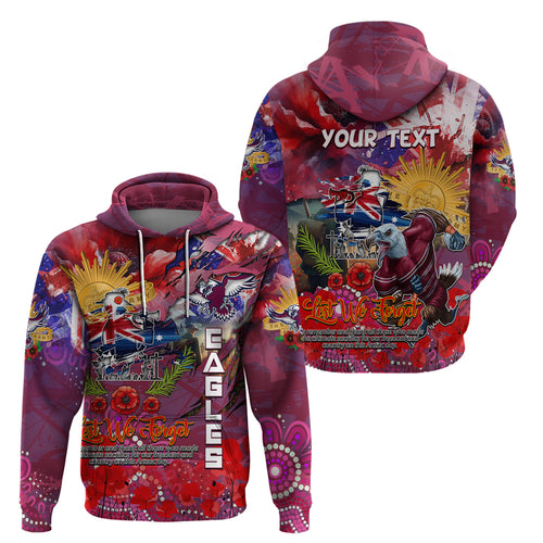 Personalised Australia Rugby Sea Eagles ANZAC Zip Hoodie Manly-Warringah Scratch Style