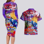 Personalised Australia Rugby Storm ANZAC Couples Matching Long Sleeve Bodycon Dress and Hawaiian Shirt Melbourne Scratch Style
