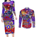 Personalised Australia Rugby Storm ANZAC Couples Matching Long Sleeve Bodycon Dress and Long Sleeve Button Shirt Melbourne Scratch Style