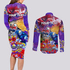 Personalised Australia Rugby Storm ANZAC Couples Matching Long Sleeve Bodycon Dress and Long Sleeve Button Shirt Melbourne Scratch Style