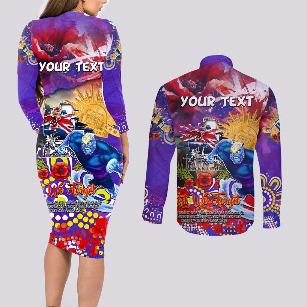 Personalised Australia Rugby Storm ANZAC Couples Matching Long Sleeve Bodycon Dress and Long Sleeve Button Shirt Melbourne Scratch Style