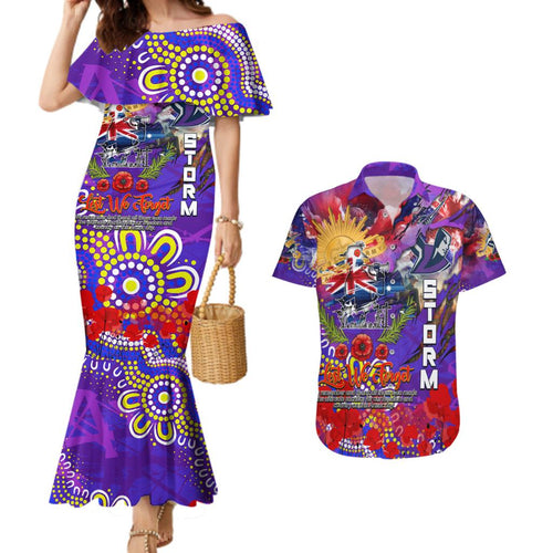 Personalised Australia Rugby Storm ANZAC Couples Matching Mermaid Dress and Hawaiian Shirt Melbourne Scratch Style