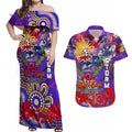 Personalised Australia Rugby Storm ANZAC Couples Matching Off Shoulder Maxi Dress and Hawaiian Shirt Melbourne Scratch Style