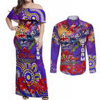 Personalised Australia Rugby Storm ANZAC Couples Matching Off Shoulder Maxi Dress and Long Sleeve Button Shirt Melbourne Scratch Style