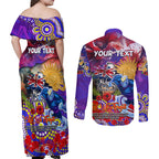 Personalised Australia Rugby Storm ANZAC Couples Matching Off Shoulder Maxi Dress and Long Sleeve Button Shirt Melbourne Scratch Style