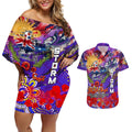 Personalised Australia Rugby Storm ANZAC Couples Matching Off Shoulder Short Dress and Hawaiian Shirt Melbourne Scratch Style