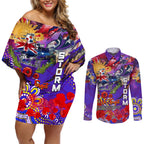 Personalised Australia Rugby Storm ANZAC Couples Matching Off Shoulder Short Dress and Long Sleeve Button Shirt Melbourne Scratch Style