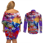 Personalised Australia Rugby Storm ANZAC Couples Matching Off Shoulder Short Dress and Long Sleeve Button Shirt Melbourne Scratch Style