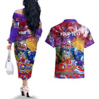 Personalised Australia Rugby Storm ANZAC Couples Matching Off The Shoulder Long Sleeve Dress and Hawaiian Shirt Melbourne Scratch Style
