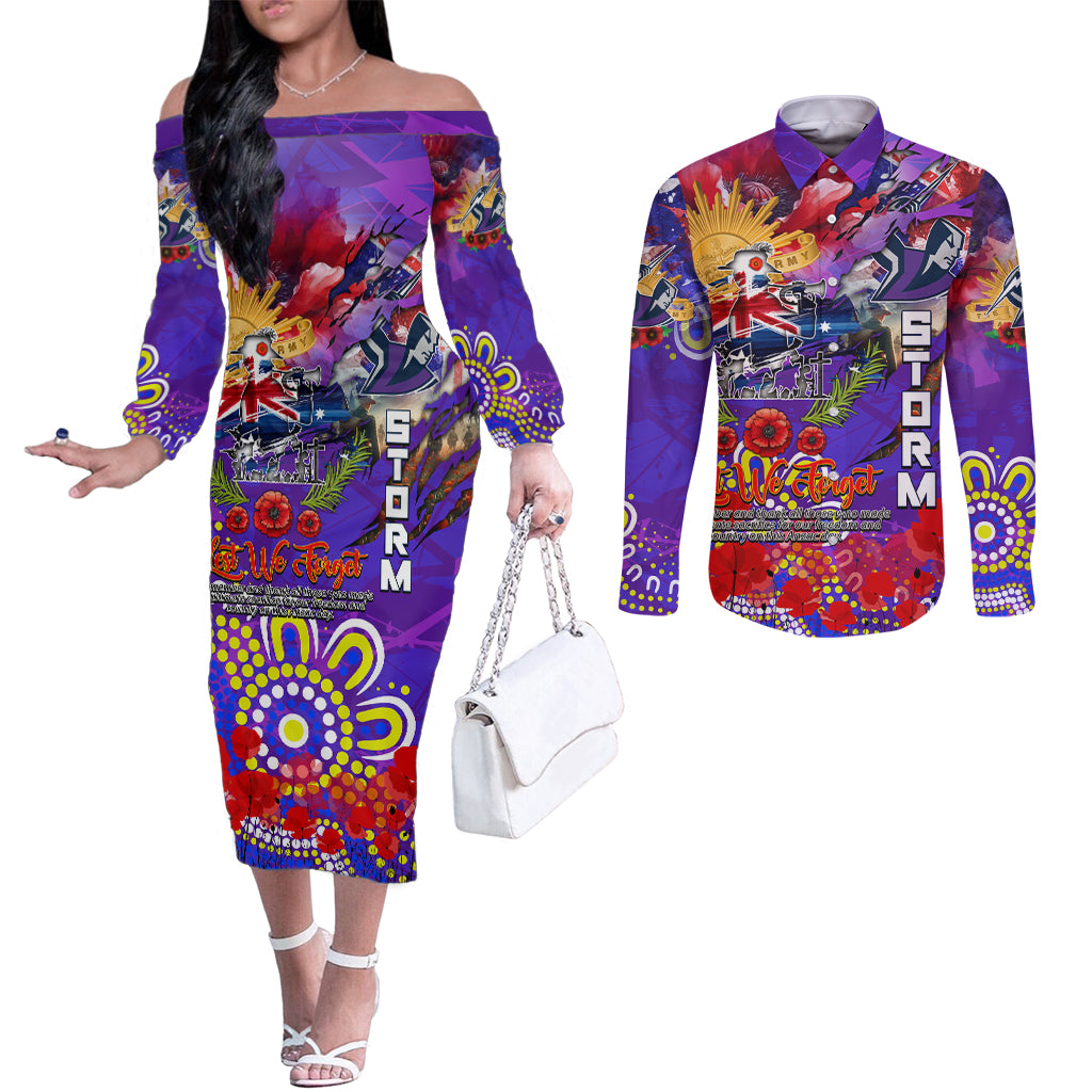 Personalised Australia Rugby Storm ANZAC Couples Matching Off The Shoulder Long Sleeve Dress and Long Sleeve Button Shirt Melbourne Scratch Style