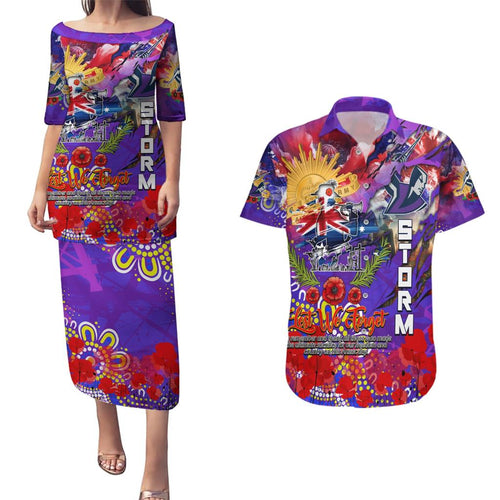 Personalised Australia Rugby Storm ANZAC Couples Matching Puletasi and Hawaiian Shirt Melbourne Scratch Style
