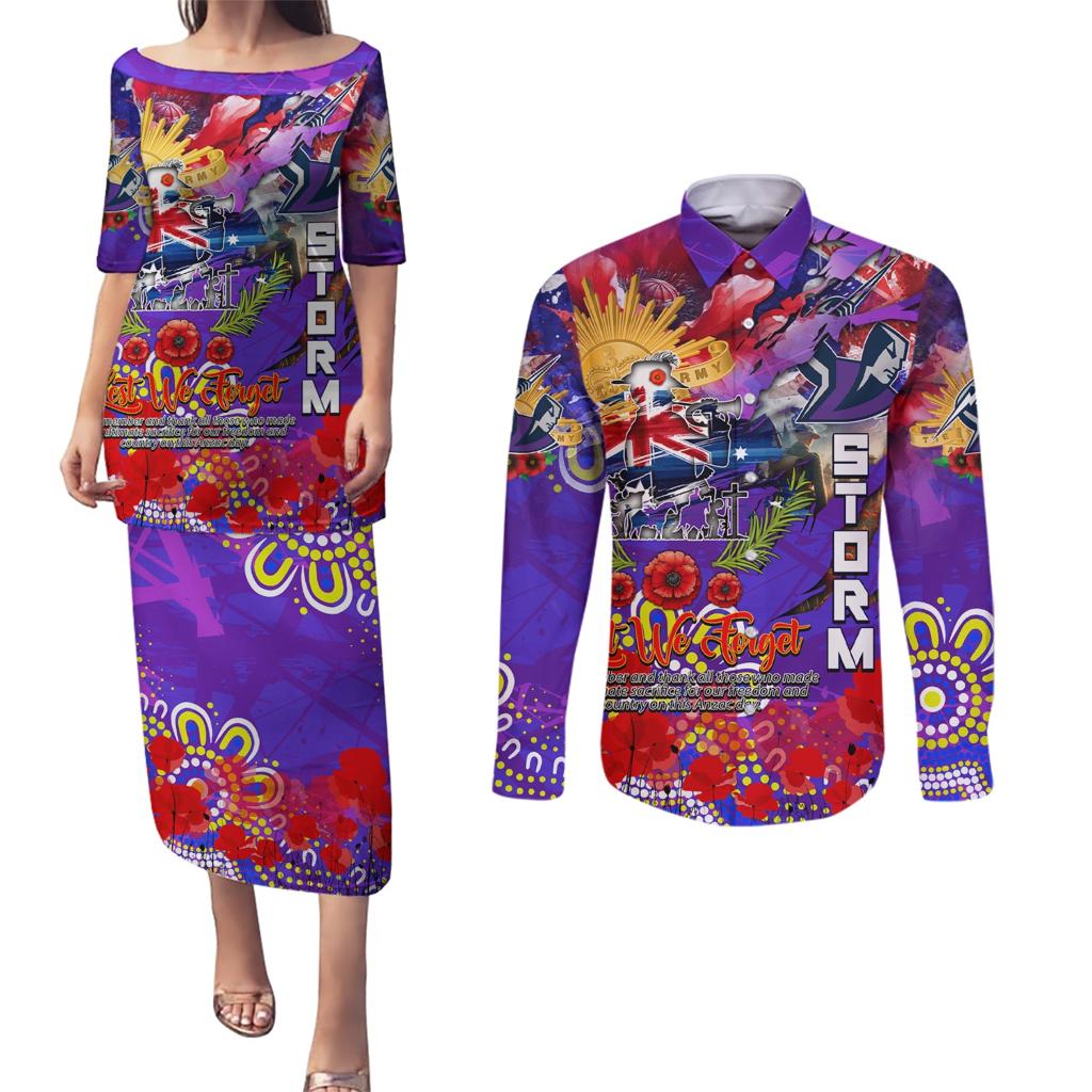 Personalised Australia Rugby Storm ANZAC Couples Matching Puletasi and Long Sleeve Button Shirt Melbourne Scratch Style