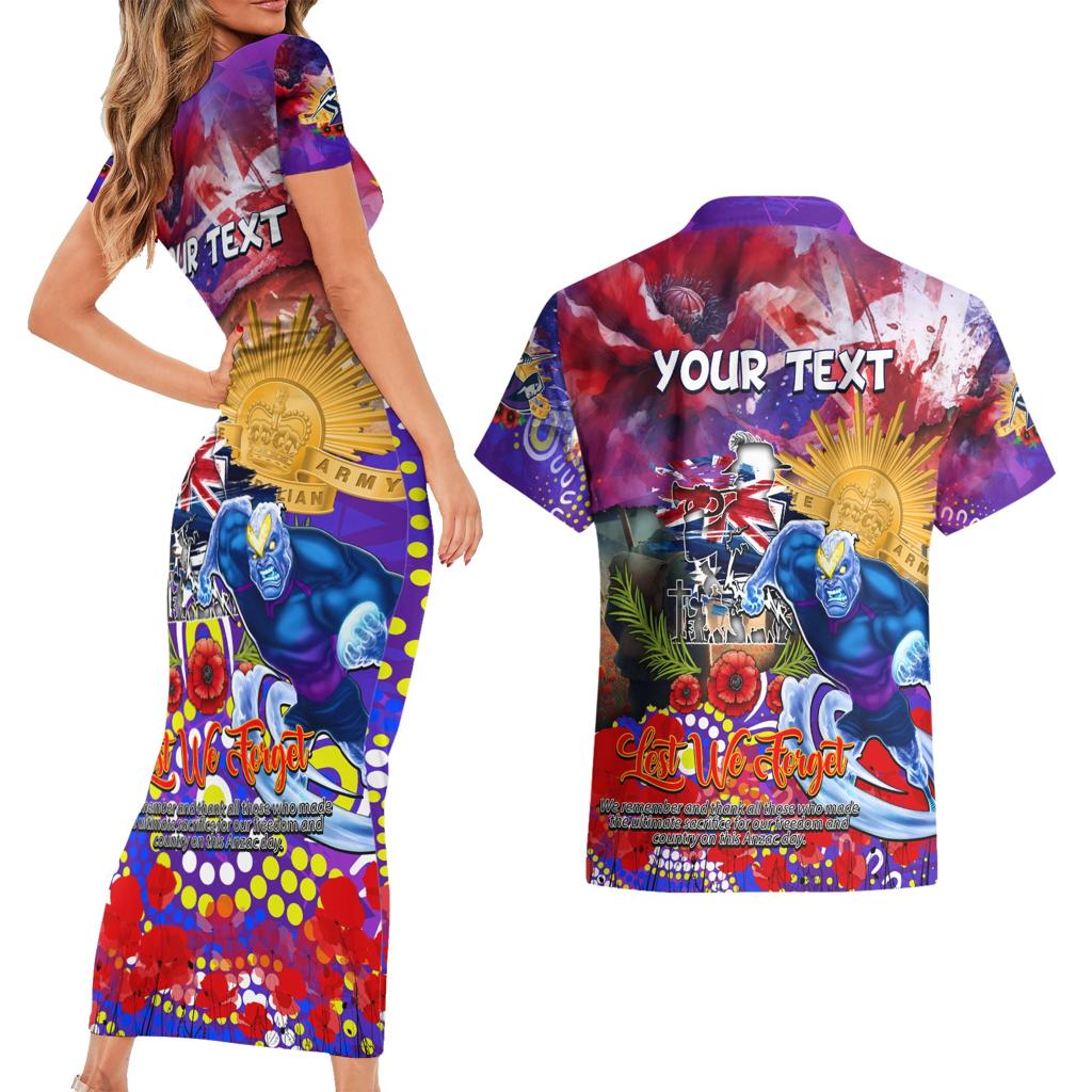 Personalised Australia Rugby Storm ANZAC Couples Matching Short Sleeve Bodycon Dress and Hawaiian Shirt Melbourne Scratch Style