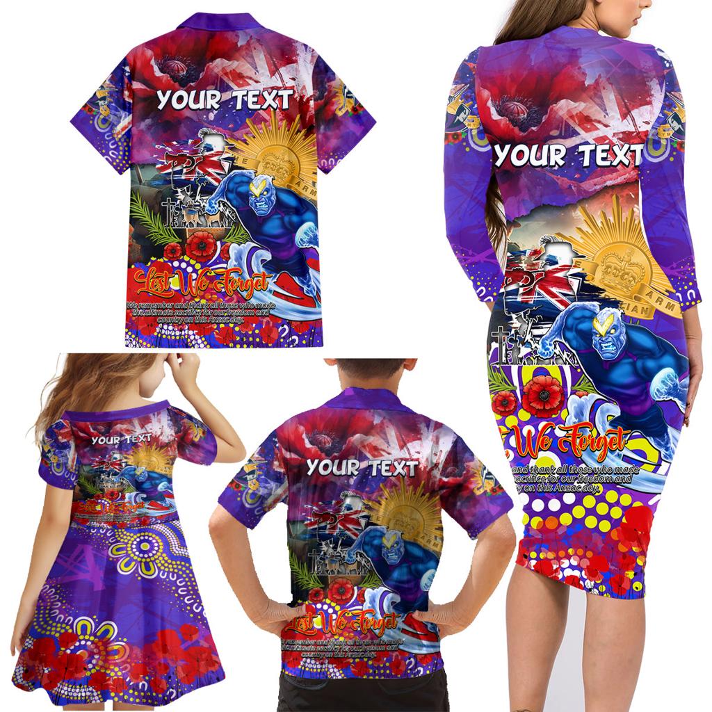 Personalised Australia Rugby Storm ANZAC Family Matching Long Sleeve Bodycon Dress and Hawaiian Shirt Melbourne Scratch Style