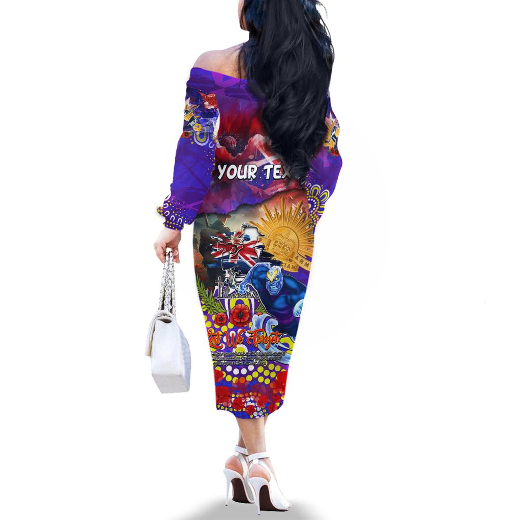 Personalised Australia Rugby Storm ANZAC Family Matching Off The Shoulder Long Sleeve Dress and Hawaiian Shirt Melbourne Scratch Style