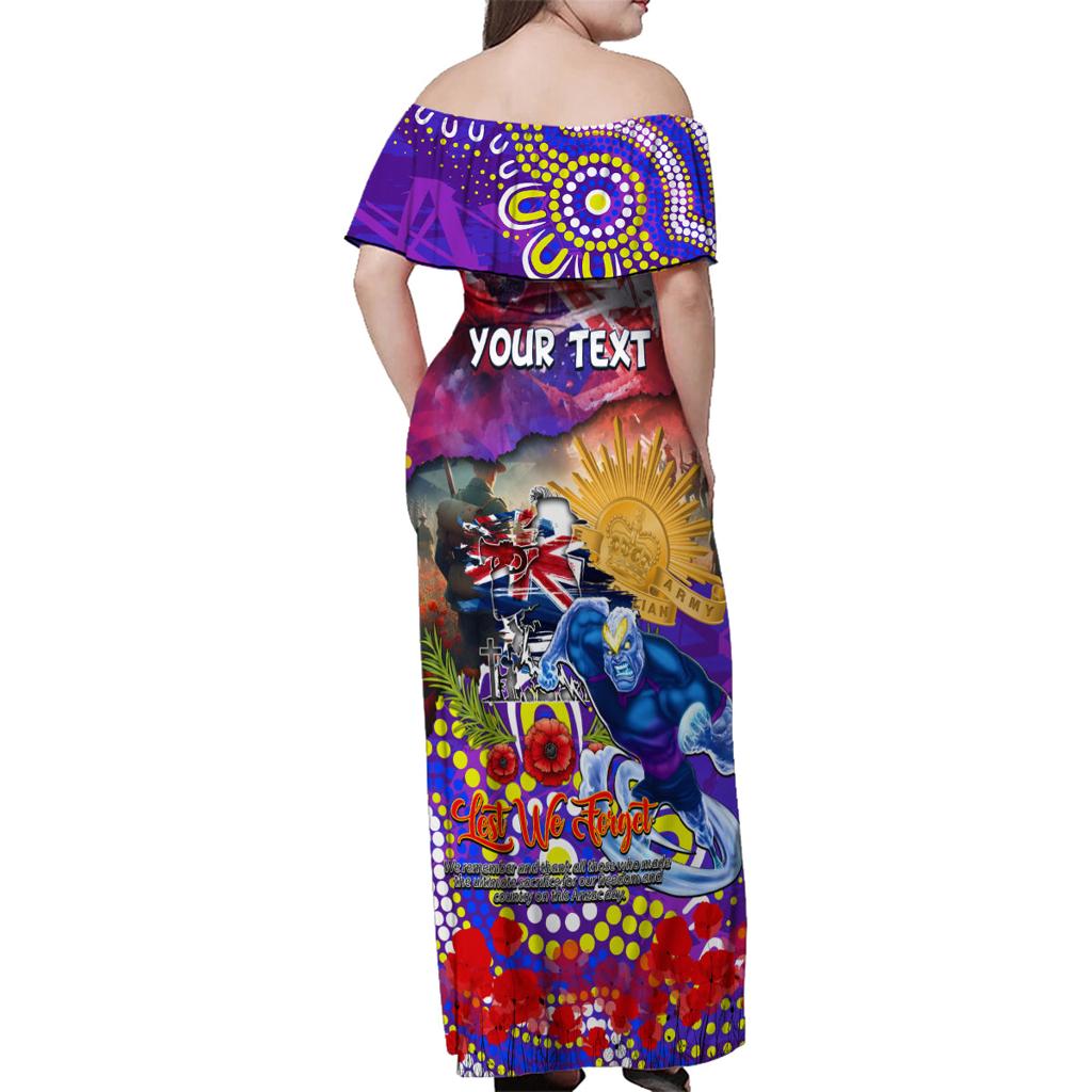 Personalised Australia Rugby Storm ANZAC Family Matching Off Shoulder Maxi Dress and Hawaiian Shirt Melbourne Scratch Style