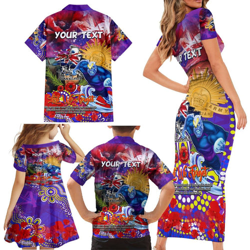 Personalised Australia Rugby Storm ANZAC Family Matching Short Sleeve Bodycon Dress and Hawaiian Shirt Melbourne Scratch Style